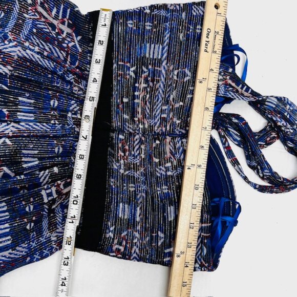 BCBGMAXAZRIA Women Long  Cocktail Party Evening Dress  Blue Silver Floral( #1 - Picture 8 of 13